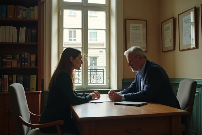 Entretien consulaire entre un agent et un ressortissant lors d'une démarche administrative à l'ambassade de France en Serbie