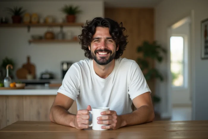 Pierre Haroche dans un moment familial intime autour d'un café chez lui