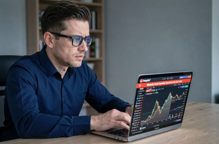 Homme inquiet face à un message de blocage de retrait sur une plateforme crypto comme Binance