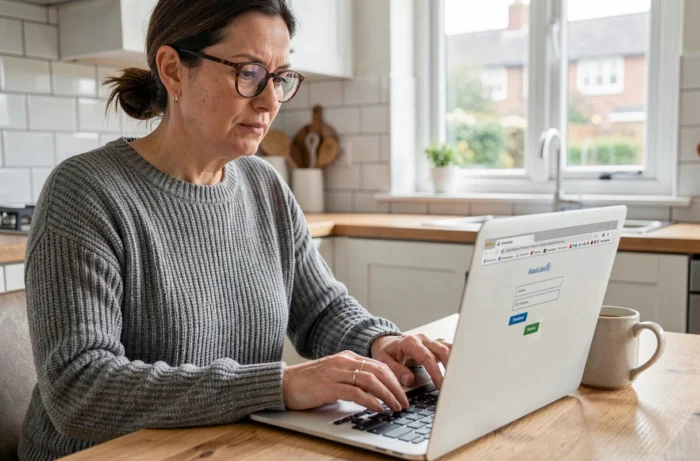 Femme accédant au webmail Convergence de l'académie de Montpellier depuis son domicile sur un ordinateur portable